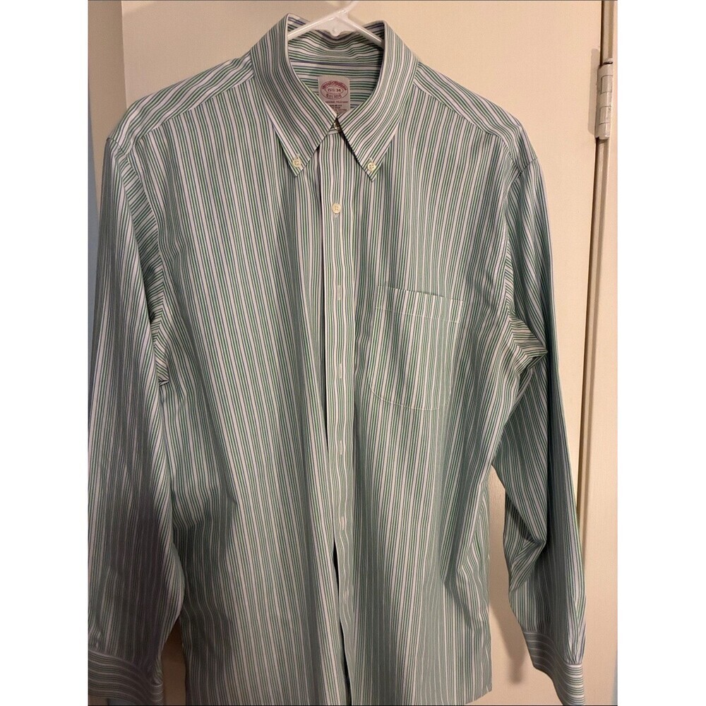 Brooks Brothers Mint Green & White Striped Button-Down Dress Shirt